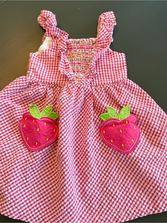 Blueberi Boulevard Other - Blueberi Boulevard Pink Gingham Strawberry Pocket Sundress Sz 3T